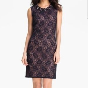 Adrianna Papell Blue Lace Mother of the Bride Cocktail Sleeveless Jeweled Sz 8